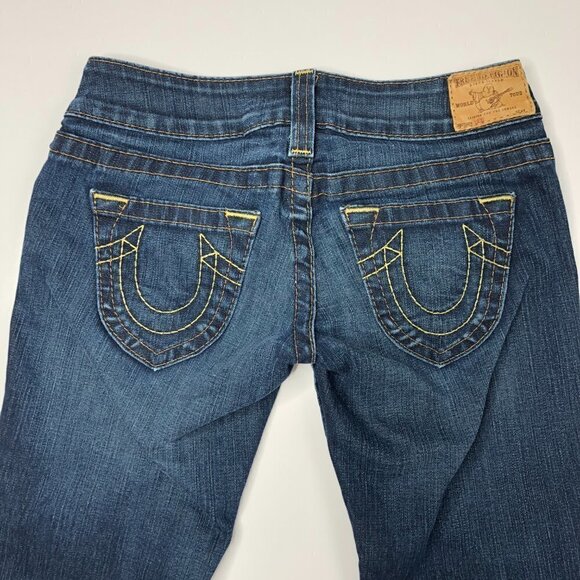 TRUE Religion Lexi 90s Low Rise Button Fly Slim Bootcut Blue Denim Jeans SIZE 25 - Picture 2 of 16
